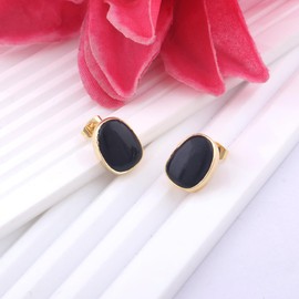 ZEVA JEWELS Black Onyx Stud EarringsGold Plated Earrings Handmade Studs Stone Size 12x15mm Oval Shape Gemstone, Gold brass plated, black onyx