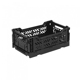 Ay-Kasa Folding Crate, Sturdy Folding Box, Plastic, Stackable, Black, Mini (27 x 17 x 11 cm)