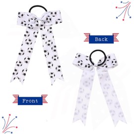 Hipcheer 20pcs Collegiate Style Soccer Cheer Bows for Girls, Long Tail Skinny Cheer Bow Ponytail Holder Handmade Bows for Girls Teens Softball Cheerleader Sports (Soccer)