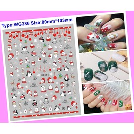 Christmas Santa Snow Snowman Reindeer Bear Penguin 3D Nail Sticker Wg386 for Nails Design Nail Art Stickers Decals Supplies Manicure Tips Sticker Colorful for Nail Decorations