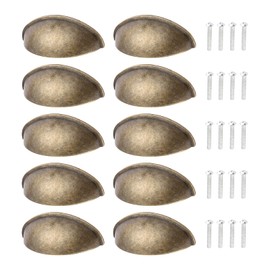 Yetaha 10PCS Vintage Alloy Shell Pulls Brushed Brass Cup Cabinet Kitchen Door Drawer Handles Furniture Knobs Chinese Dumplings Cupboard Antique Pull Handles, 80*30mm Antique Bronze
