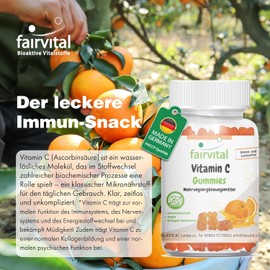 Fairvital Vitamin C Gummies – Pack of 90 – 500 mg per Daily Dose – Orange Flavour – High Dose – 100% Vegan + Sugar Free – Quality Tested and High Dose – Made in Germany
