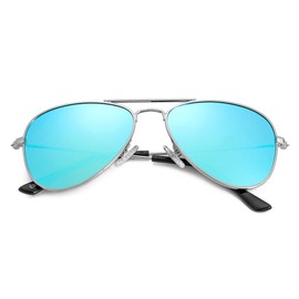 NIDOVIX Kids Polarized Aviator Sunglasses for Girls Boys Cool Toddler Sunglasses Age 2-9 100% UV Protection (Silver/Blue Mirror)