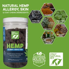 Only Natural Pet Only Natural Pet Allergy, Skin & Coat Hemp Soft Chews - Allergy Immune Bites for Dogs, Omega 3 Supplement, Hemp Oil - Calming Treats for Itchy Skin Relief, Hot Spot - (120 Count)