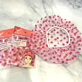 Polka Dot Waterproof Wash and Shower Bath Cap Hair Cap 2ea