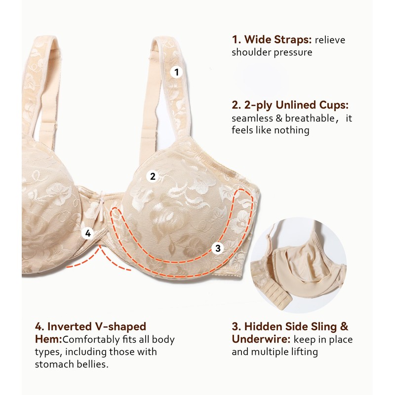 Lemorosy Mimimizer Bra with Underwire, Women's Size Sizes, Strong Hold,