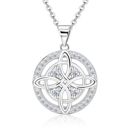 JANIEYS Celtic Knot Necklace S925 Sterling Silver Cubic Zirconia Trinity Love Knot Circle Pendant Nudo de Bruja Witches Knot Irish Jewelry Gifts for Women Mom Wife Her Birthday Christmas Anniversary