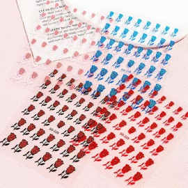 CHANGAR Glitter Rose Nail Stickers Self Adhesive Rose with Glitter Powder Nail Art Decals Red Blue Rose Design Manicure Tips Nail Decoration for Women Girls (8 Sheets)