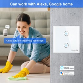 HeuxGir 86 x 86 mm Smart Light Switch, WiFi Touch Light Switch, Smart Home Light Switch with Controllable LED, Compatible with Alexa/Google/Smart Lif