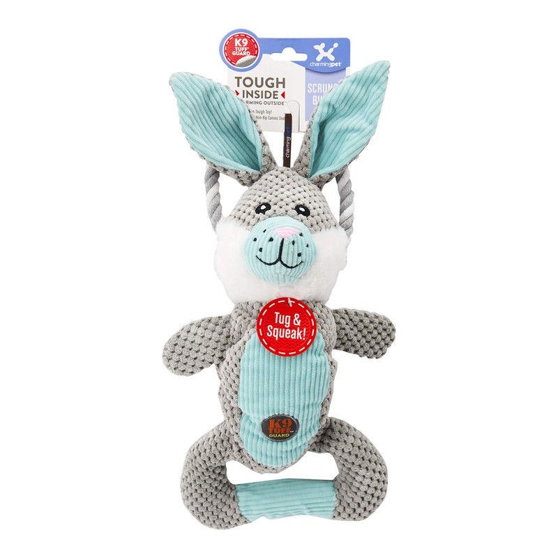 Charming Pet Scrunch Bunch Bunny Interactive Plush Squeaky Dog Tug