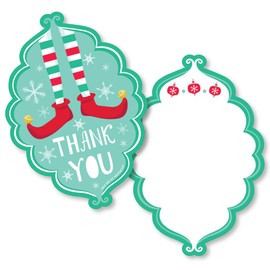 Big Dot of Happiness Elf Squad - Shaped Thank You Cards - Kids Elf Christmas and Birthday Party Thank You Note Cards with Envelopes - Set of 12