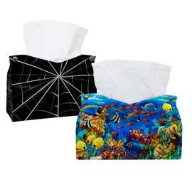 2 Pack Tissue Box Cover Holder, Under Water Fishes in Ocean Sea Tropical. Rectangle Leather Tissue Case, Decorative Organizer for Tabletop, Bathroom, Car, Office