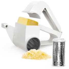 Cheese Grater with Handle, Rotary Cheese Grater,Vegetable, Chocolate, Hard Cheese & Nut Grater,White