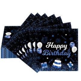 Ovanda Serviettes Birthday, Happy Birthday Napkins Blue, Pack of 24 Napkins Birthday Blue, 33 x 33 cm for Boys Girls Birthday Party Decoration