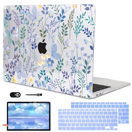 LCMOCICO Compatible with 2022 2021 2020 MacBook Air 13 inch Case M1 A2337 A2179 A1932, Pattern Plastic Hard Shell Case & Screen Film & Keyboard Cover for Mac Air 13 Touch ID, Meadow Wildflower