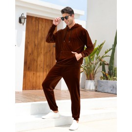 LecGee Men's Velour Casual Hoodies Sweatuits Long Sleeve Sports Velvet Hipster Tracksuit Pullover Hooded Outfit Set with Pocket