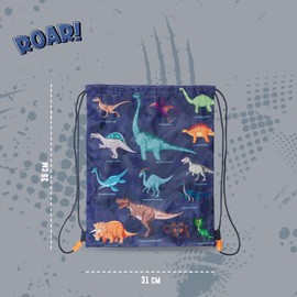 PERLETTI Children's Sports Bag for Shoes with Pirate Dinosaur - Gym Bag Boys Impermeable for Nursery Travel Sports - Shoe Bag Sports Bag Blue Light Blue with - 39 x 31 cm, Dinosaurs