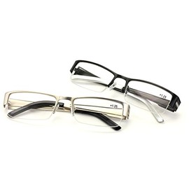Men Rectangular Half Rimless Metal Reader Reading Glasses Sophisticate look (1 Silver 1 Black, 1.25)