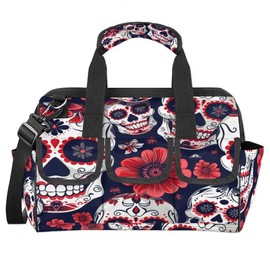 Flower Sugar Skulls Tool Bag Heavy Duty Waterproof Tool Tote Organizer Multi Pockets Wide Mouth Tool Organizer Storage Tote Bag with Adjustable Shoulder Strap