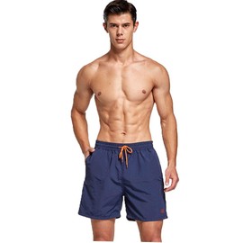 JustSun Mens Swimming Shorts with Pockets Waterproof Quick Dry Swimming Trunks Swim Shorts Men Summer Board Shorts with Mesh Lining Dark Blue M