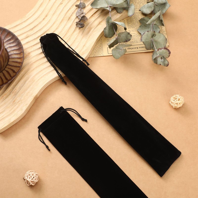 Windyun 24 Pcs Long Velvet Drawstring Hand Fan Bags Black