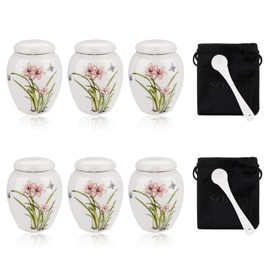 SOITIS Small Urns for Human Ashes Set of 6 Ceramic Urns Mini Urn for Human Ashes Daffodil Butterfly Urn Decorative Urns Memorial Keepsake Urn Cremation Funeral Holder Sharing Urns