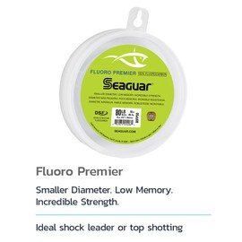 Seaguar Fluoro Premier 100% Fluorocarbon Fishing Line Leader, 15lbs, 25yds Break Strength/Length, Clear - 15FP25