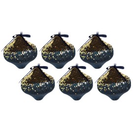 6 x Sequin Navy Blue Gold Christmas Tree Baubles Decorations - Lantern