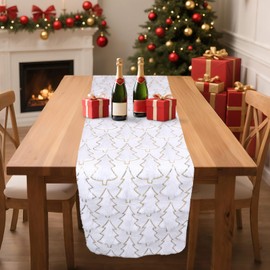 Fukaisu Christmas Tree Table Runner, 13x72in Soft Plush Faux Fur Jacquard Table Runner Cloth for Winter Xmas Christmas Home Kitchen Dining Party Seasonal Decoration Tablecloth (Beige)