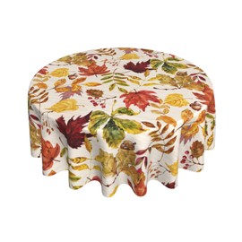 Sweetshow Round Fall Tablecloth 60 Inch Fallen Leaves Maple Leaf Print Autumn Thanksgiving Harvest Themed Holiday Wooden Pattern Decorative Table Cloth Seasonal Decor for Home Kitchen Dining Room