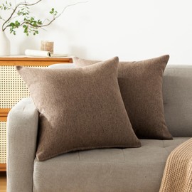 Haguko Set of 2 Linen Texture Nordic Peach Skin Soft Touch Sofa Back Pillow Cover Decorative Pillow Case Brown 45 45