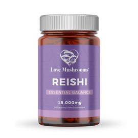 Love Mushrooms Reishi Capsules, 15,000mg, 30 Capsules, Mushroom Supplement to Support Restfullness & Essential Balance, Vegan, Made in The UK