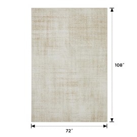 Joydeco 6x9 Area Rugs for Living Room, Non Slip Machine Washable Vintage Rug, Low Pile Chenille Print Rugs for Bedroom, Dining Room, Home Office, Pet & Child Friendly, Beige