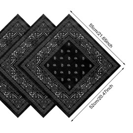12 Pack Paisley Bandanas for Women Men Cowboy Bandana Handkerchief Headband Face Mask Bulk for Party Costume, Black, 22*22 Inch