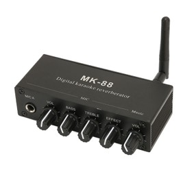 Audio Mixer, Professional 2 Effect Modes Mixer System with 5 Rotarying Dials, Wireless Microphone Karaoke Mixer System, Dual Microphone Input, for Karaoke, Smart TV, PC, Speaker