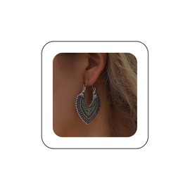 Cimenexe Bohemian Filigree Heart Dangle Earrings Silver Hollow Heart Drop Earrings Large Tribal Filigree Heart Earrings Statement Carved Heart Earrings Jewelry for Women and Girls Gifts