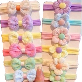 Colorful Girls Hair Rubber for Kids, Set of 12, Ribbon, Flowers, Tangle-Free, Cute, Kindergarten, Painless