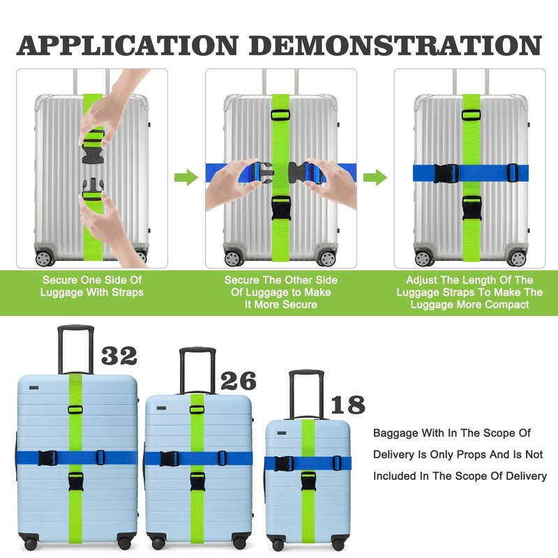 PUWOWYE Pack of 4 Suitcase Strap, Suitcase Strap Eye-catching, Adjustable