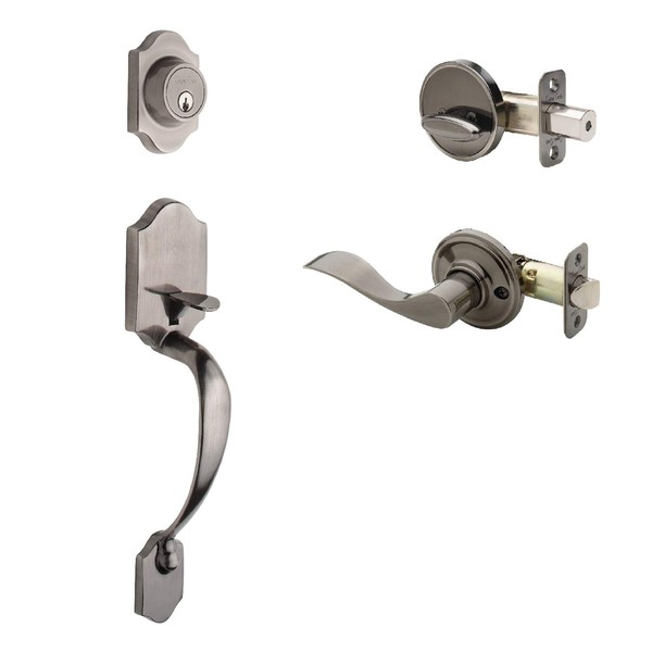 Copper Creek HZ2610XWLR-AN Heritage Front Entrance Handleset in Antique Nickel with Right Hand Waverlie Lever Interior