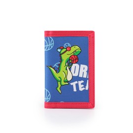 Kids Wallet RFID Trifold Strong Velcro Basketball Dinosaur Printed Canvas Coin Pocket with Zipper Cute Novelty Card Holder for Sports School Children Birthday Festival Gifts