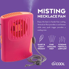 O2COOL Misting Necklace Fan - Portable Hanging Neck Fan - Powerful Vertical Air Flow – Small AA Battery Operated Device with Adjustable Lanyard for Quiet Hands Free Cooling and Personal Travel