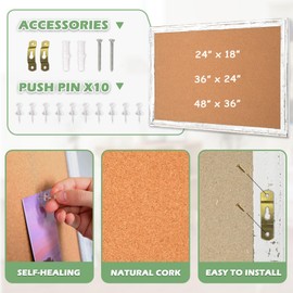 DOLLAR BOSS Cork Board for Walls Corkboard 24 x 36 Inches Bulletin Boards for Walls Decorative Hanging Pin Board Vintage White Wooden Frame, Vision Board Cork Notice Board for Office Home Decor