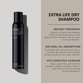 PREVIA Extra Life Dry Shampoo | Instant Scalp Refresh with Natural Tapioca Starch | Absorbs Excess Oil & Impurities | Fruity, Fresh, Woody Fragrance | Vegan Haircare for All Hair Types | 6.76 oz