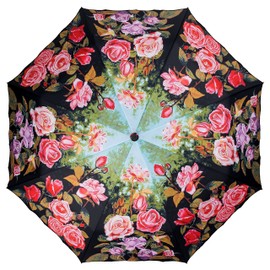 VON LILIENFELD Folding Pocket Umbrella Automatic Lightweight auto open/close Telescopic Women Floral Motif Rose Garden