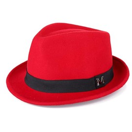 FREEBIRD99 100% Wool Felt Panama Fedora Hat Short Brim Trilby Flat Hat for Men Women (CA/US, Numeric, 7, 7 1/4, Red)