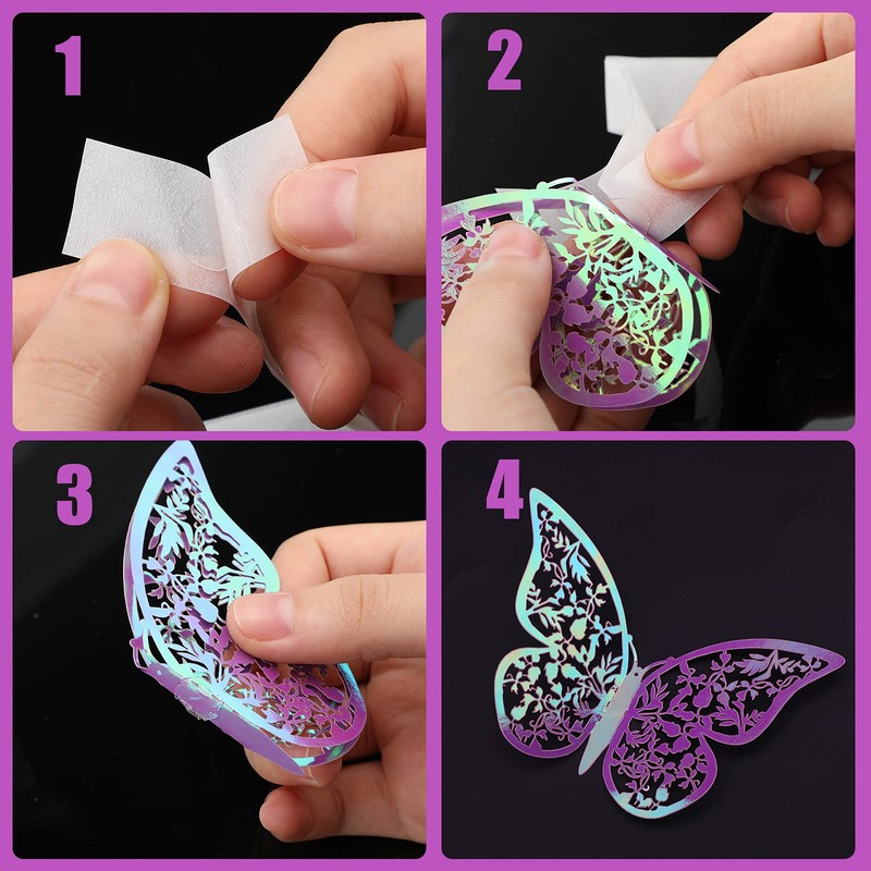 AIEX 24 x 3D Butterfly Ornaments with 3 Different Sizes