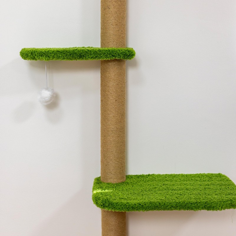 Wall Mounted Cat Tree with Green Plush, 4 Rotating Platforms
