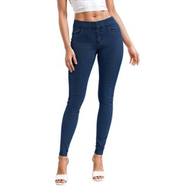 Hybrid & Company Women's Pull On Stretchy Mid Rise Skinny Fit Pants Regular or Distressed Jeans with Long Short Inseam P45944SKX Dark WASH 3X