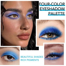 HHLTOH Eyeshadow Quads Glitter Matte Eyeshadow Palette,Blue Violet Lake Blue Dark Blue Shimmer Sparkly Eyeshadow Palette Makeup, Prom Eyeshadows Long-Lasting Waterproof Blue Women Girls Eye Shadow 1#