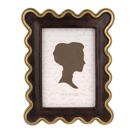 AELS 4x6 Inch Vintage Scalloped Picture Frame, Mid Century Modern Antique Photo Frames with Glass Front, Photo Display, Tabletop Wall Hanging, Gift Ideas, Dark Walnut